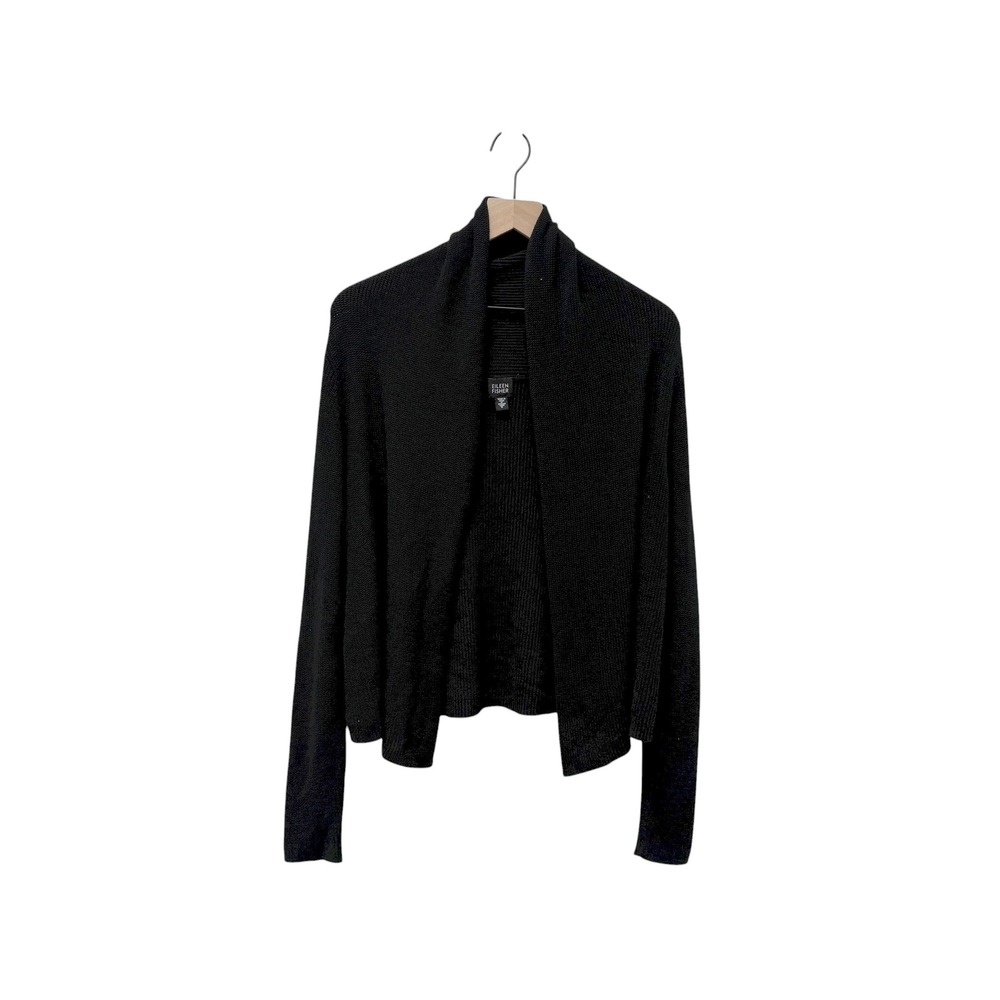 EILEEN FISHER Black Cardigan Sweater Italian Yarn Womens Size Small